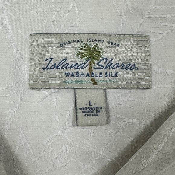 Island Shores Shirt Mens Large Cream Silk Floral Pineapple Embroidered Button Up - Picture 3 of 12